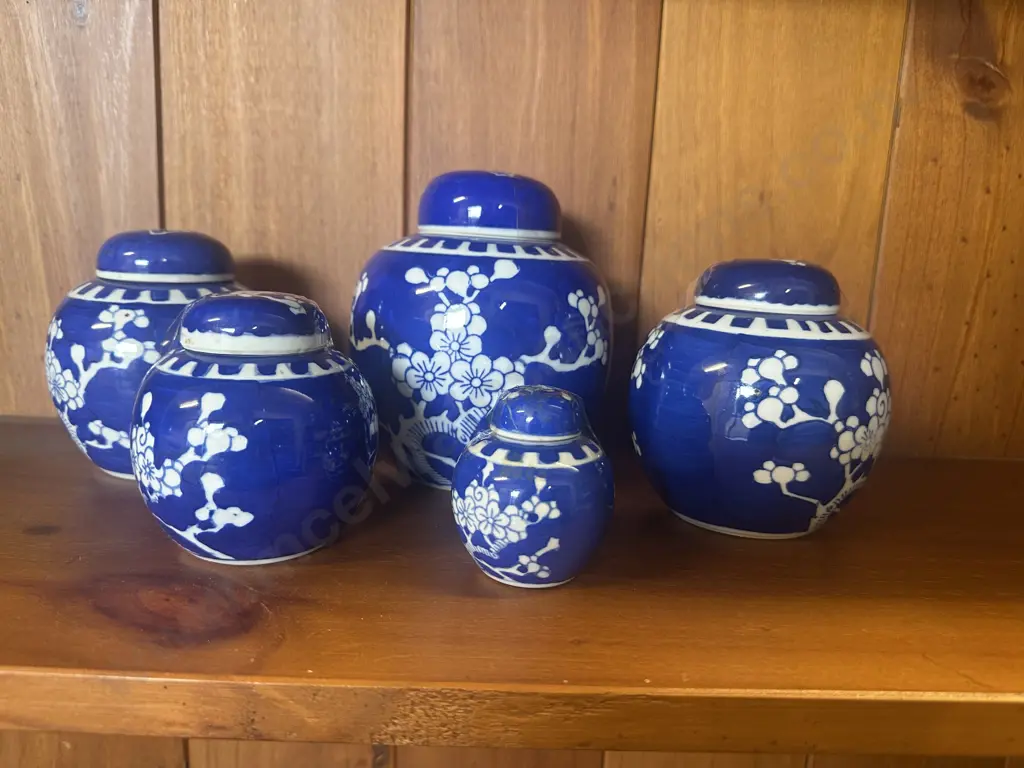 Selection Of Vintage Blue & White Porcelain Ginger Jars With Hand Painted Floral Design  Image 1++