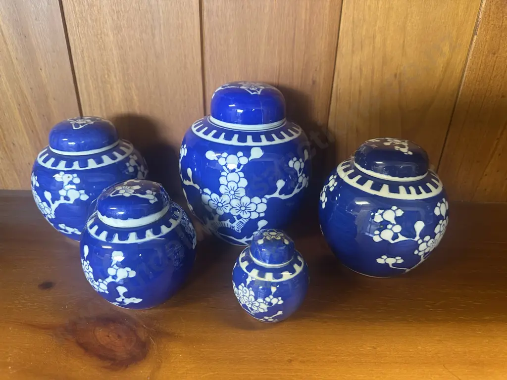 Selection Of Vintage Blue & White Porcelain Ginger Jars With Hand Painted Floral Design  Image 1++
