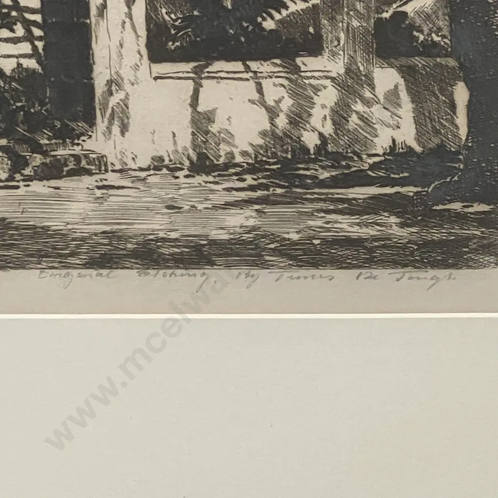 Welgemeende Original Etching by Tinus de Jong. 45 x 39.5cm With a Print of a Mountain Landscape With Cottage. 30 x 45cm Image 1++