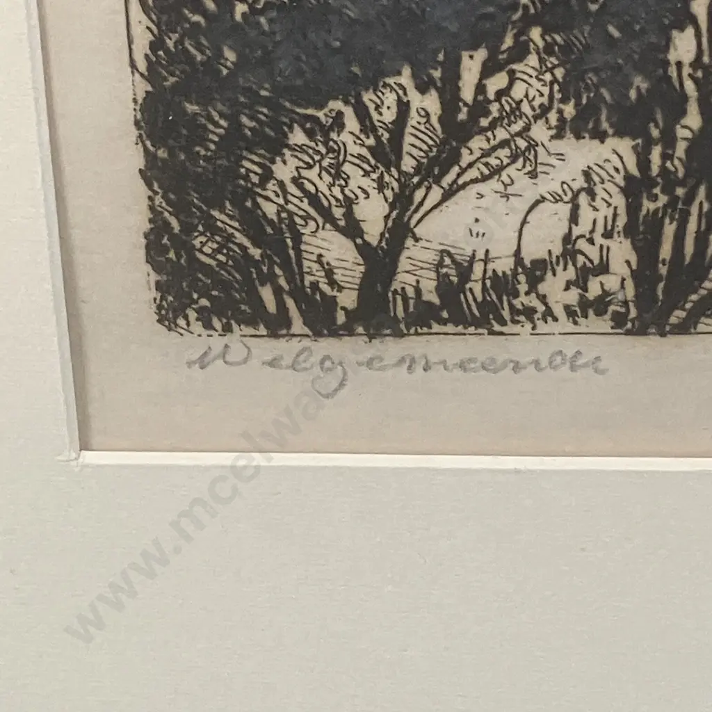 Welgemeende Original Etching by Tinus de Jong. 45 x 39.5cm With a Print of a Mountain Landscape With Cottage. 30 x 45cm Image 1++