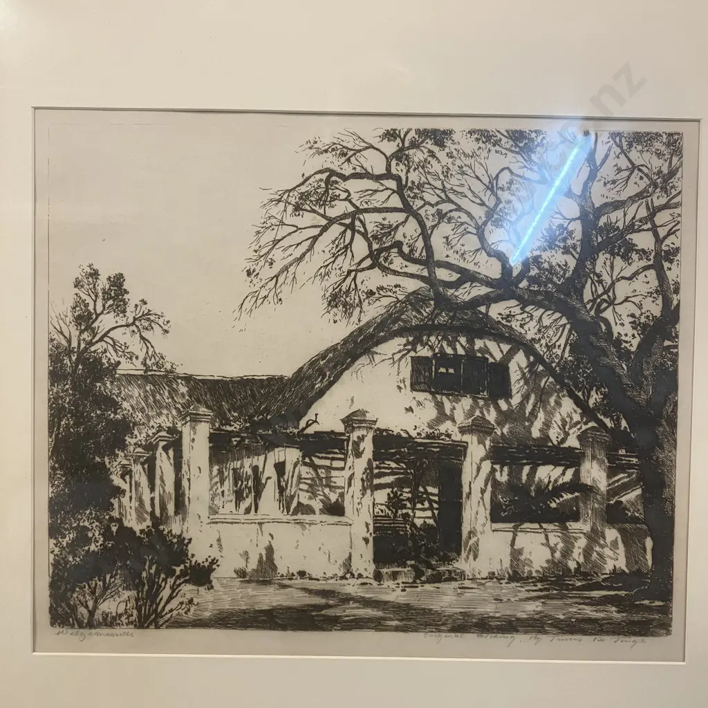 Welgemeende Original Etching by Tinus de Jong. 45 x 39.5cm With a Print of a Mountain Landscape With Cottage. 30 x 45cm Image 1++