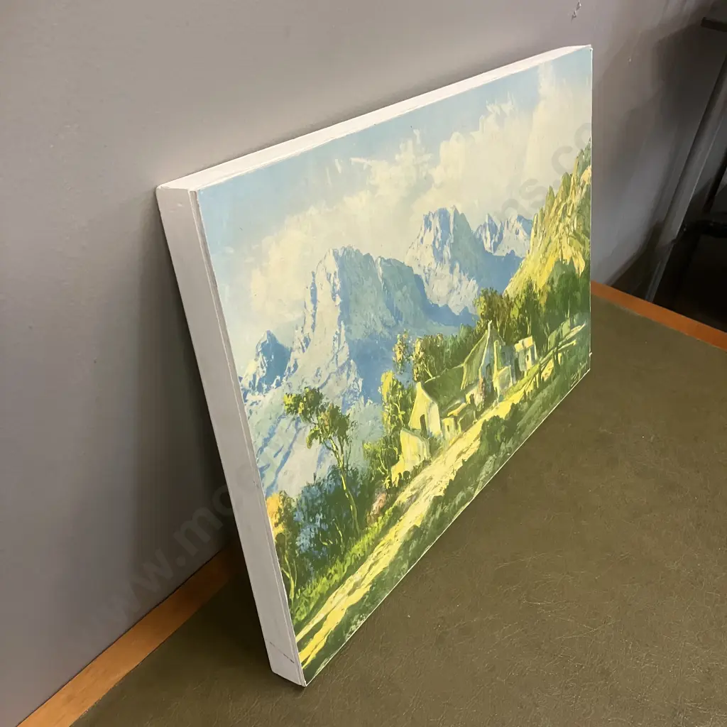 Welgemeende Original Etching by Tinus de Jong. 45 x 39.5cm With a Print of a Mountain Landscape With Cottage. 30 x 45cm Image 1++