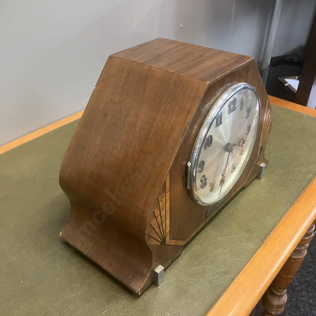 Art Deco Chiming Mantle Clock With Key (Presentation Plaque On Front Dated June 1935) Image 1++