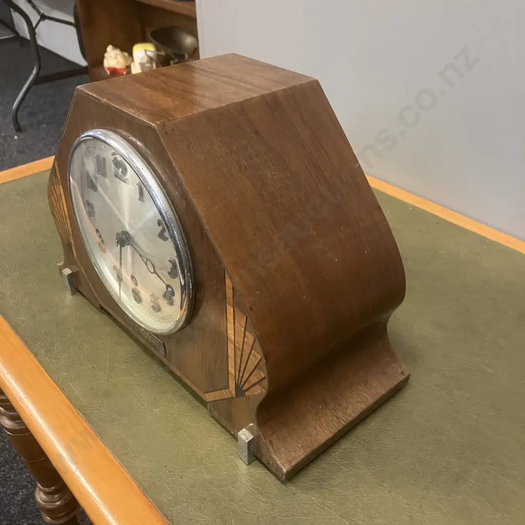 Art Deco Chiming Mantle Clock With Key (Presentation Plaque On Front Dated June 1935) Image 1++