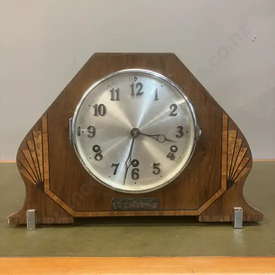 Art Deco Chiming Mantle Clock With Key (Presentation Plaque On Front Dated June 1935)