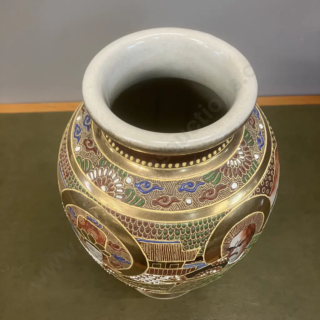 Japanese Satsuma 'Moriage' Vase With 'Immortals' Design. Glazed & Gilded. H31cm Image 1++