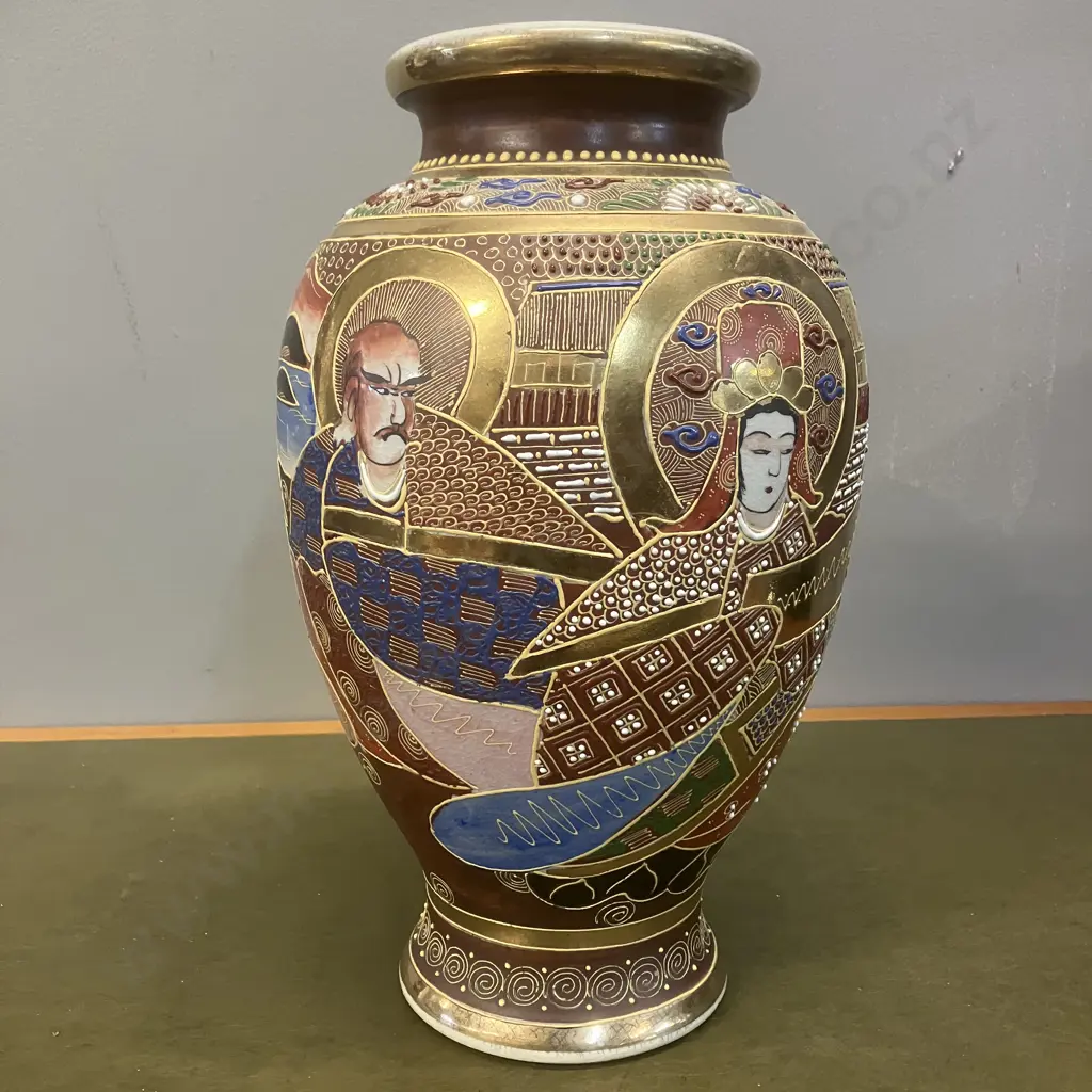 Japanese Satsuma 'Moriage' Vase With 'Immortals' Design. Glazed & Gilded. H31cm Image 1++