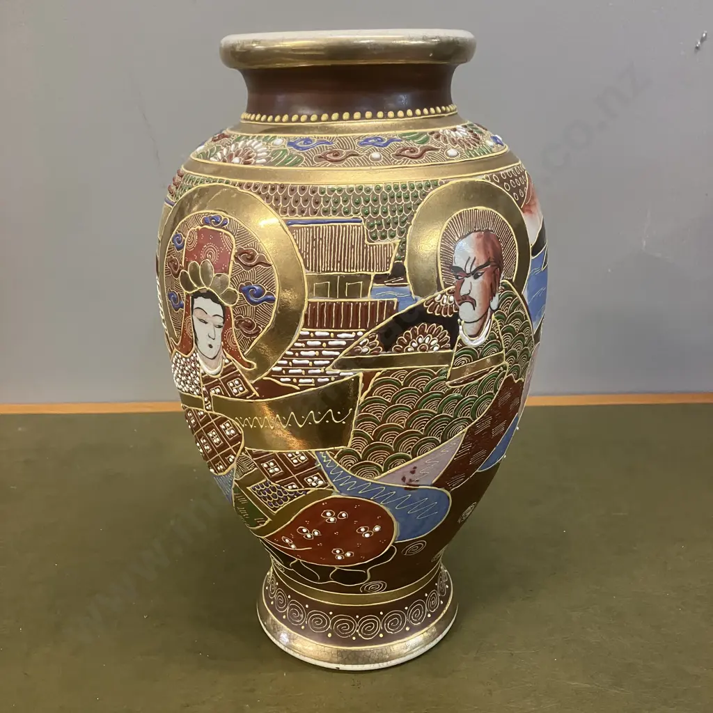 Japanese Satsuma 'Moriage' Vase With 'Immortals' Design. Glazed & Gilded. H31cm Image 1++