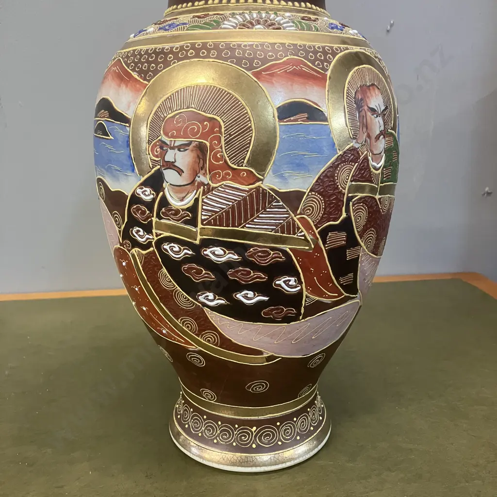 Japanese Satsuma 'Moriage' Vase With 'Immortals' Design. Glazed & Gilded. H31cm Image 1++