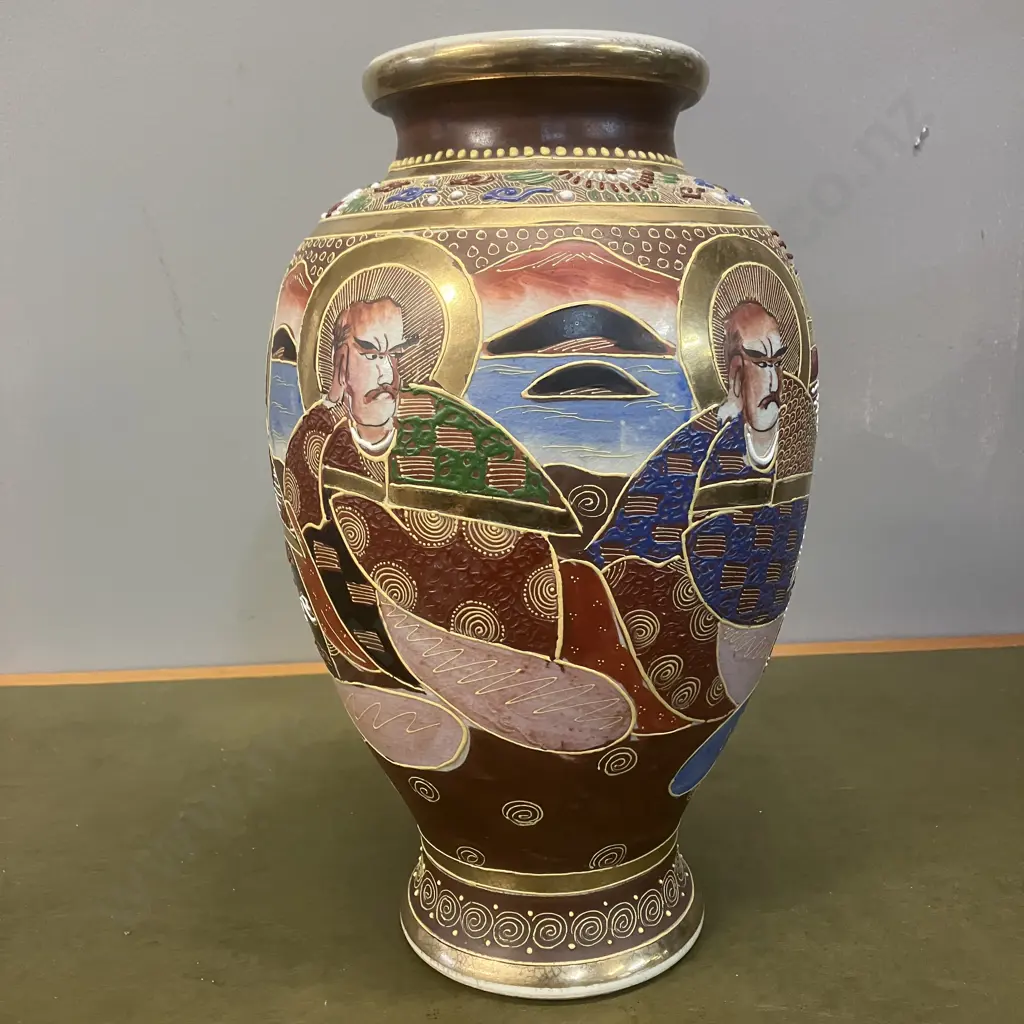 Japanese Satsuma 'Moriage' Vase With 'Immortals' Design. Glazed & Gilded. H31cm Image 1++