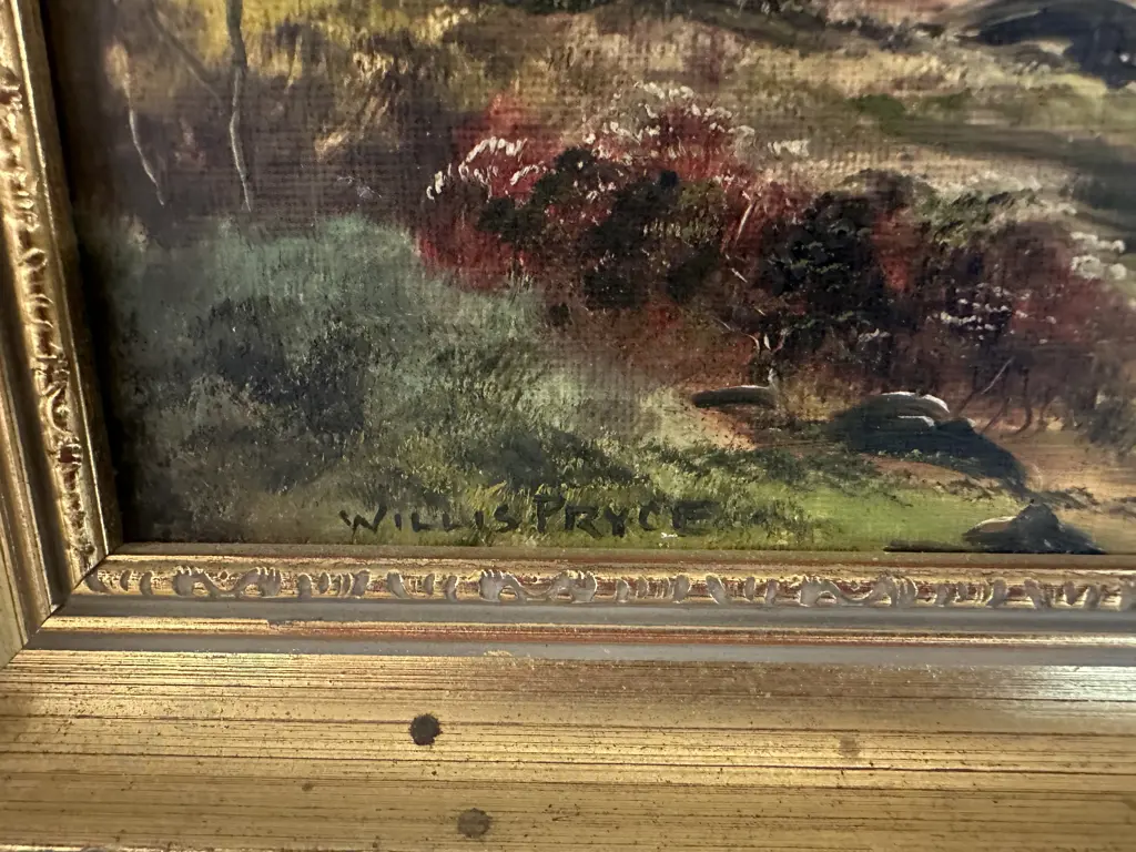 Vintage Ornate Gilt Framed Artwork Signed Willis Pryce 'Highland Lock Scene H32,W43cm. Image 1++