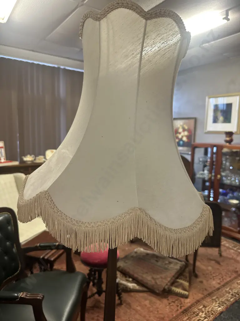 Vintage Mahogany Standard Floor Lamp With Cream Shade & Table Image 1++