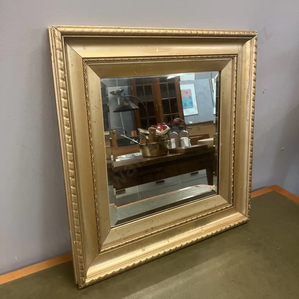 Bevelled Edge Wall Mirror In A Square Gilt & Gold Colour Frame. 46.5 x 46.5cm Image 1++