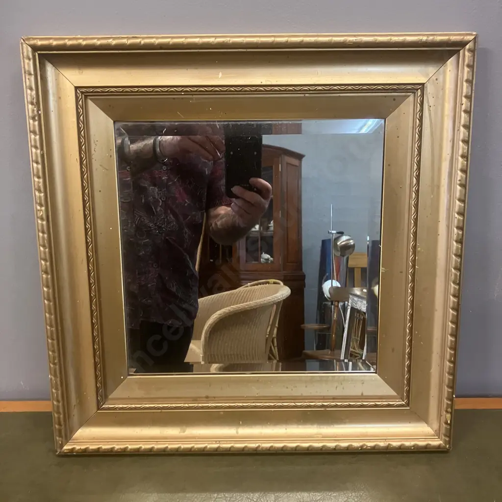 Bevelled Edge Wall Mirror In A Square Gilt & Gold Colour Frame. 46.5 x 46.5cm Image 1++