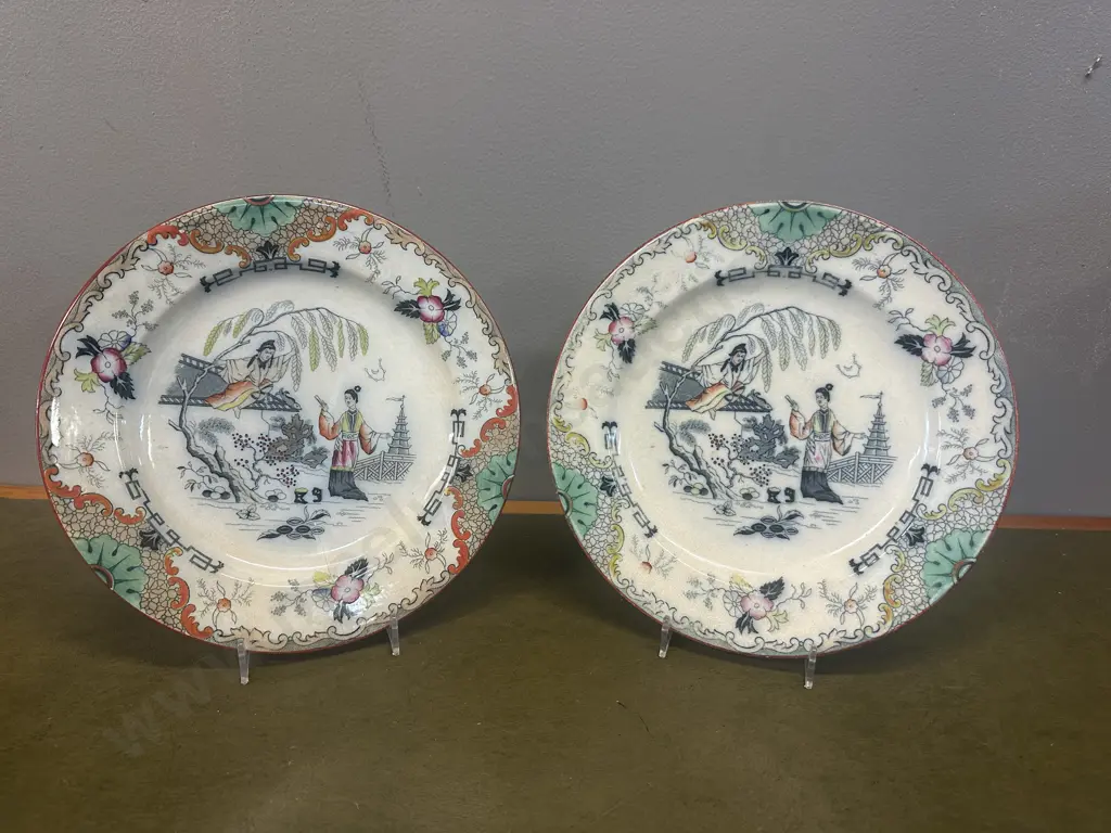 Pair Of Antique Scottish Plates Chinoiserie Design J.MP Bell & Co 1860s Stamped 1x (as found) Image 1++