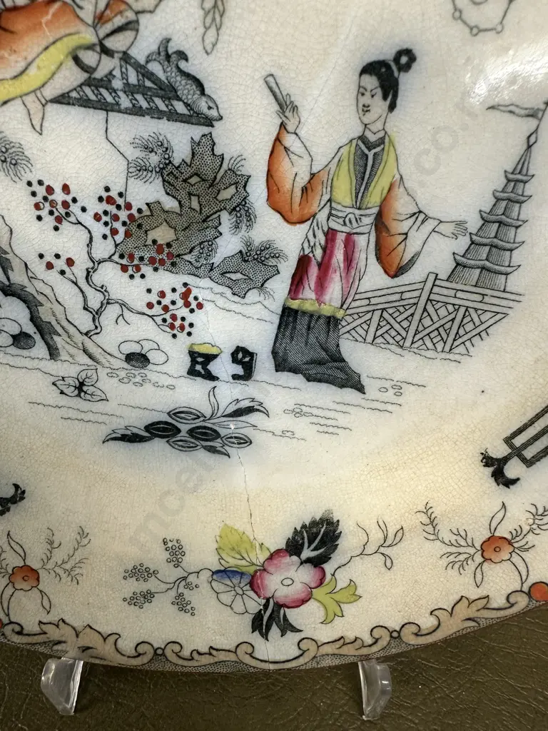 Pair Of Antique Scottish Plates Chinoiserie Design J.MP Bell & Co 1860s Stamped 1x (as found) Image 1++