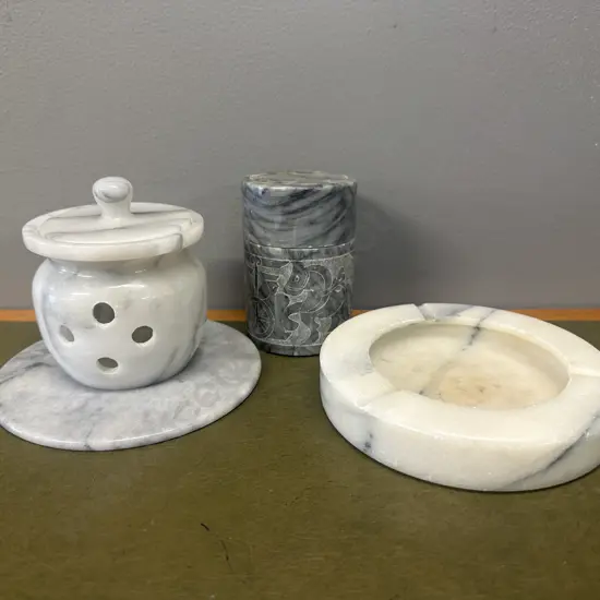 Assorted Marble Items Including Ashtrays Etc