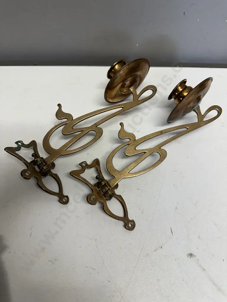 Matching Set Of Two Vintage Copper Wall Mounted Hinged Candle Stick Holders  Image 1++
