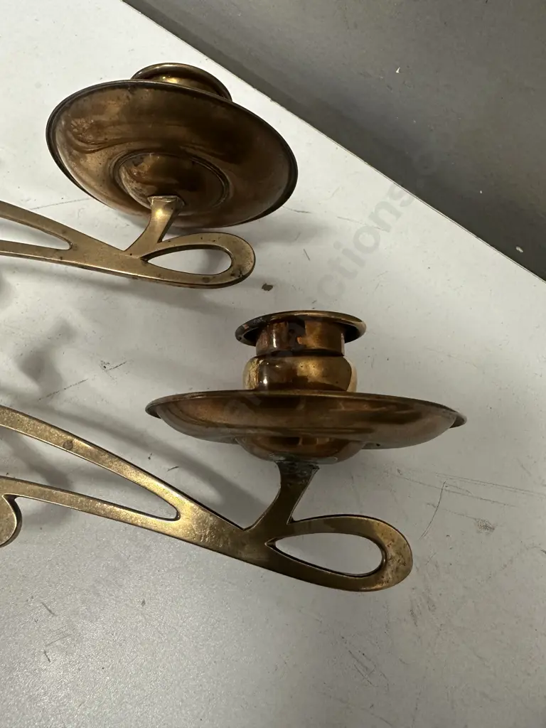 Matching Set Of Two Vintage Copper Wall Mounted Hinged Candle Stick Holders  Image 1++