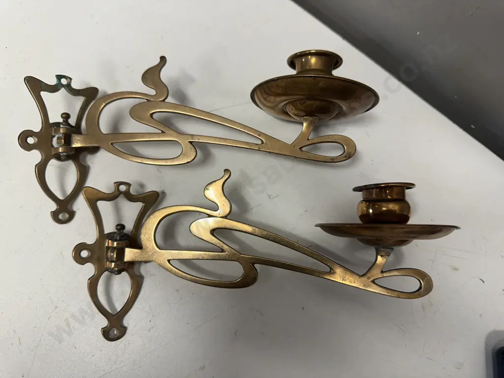 Matching Set Of Two Vintage Copper Wall Mounted Hinged Candle Stick Holders  Image 1++