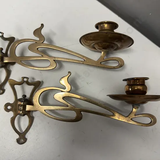 Matching Set Of Two Vintage Copper Wall Mounted Hinged Candle Stick Holders 