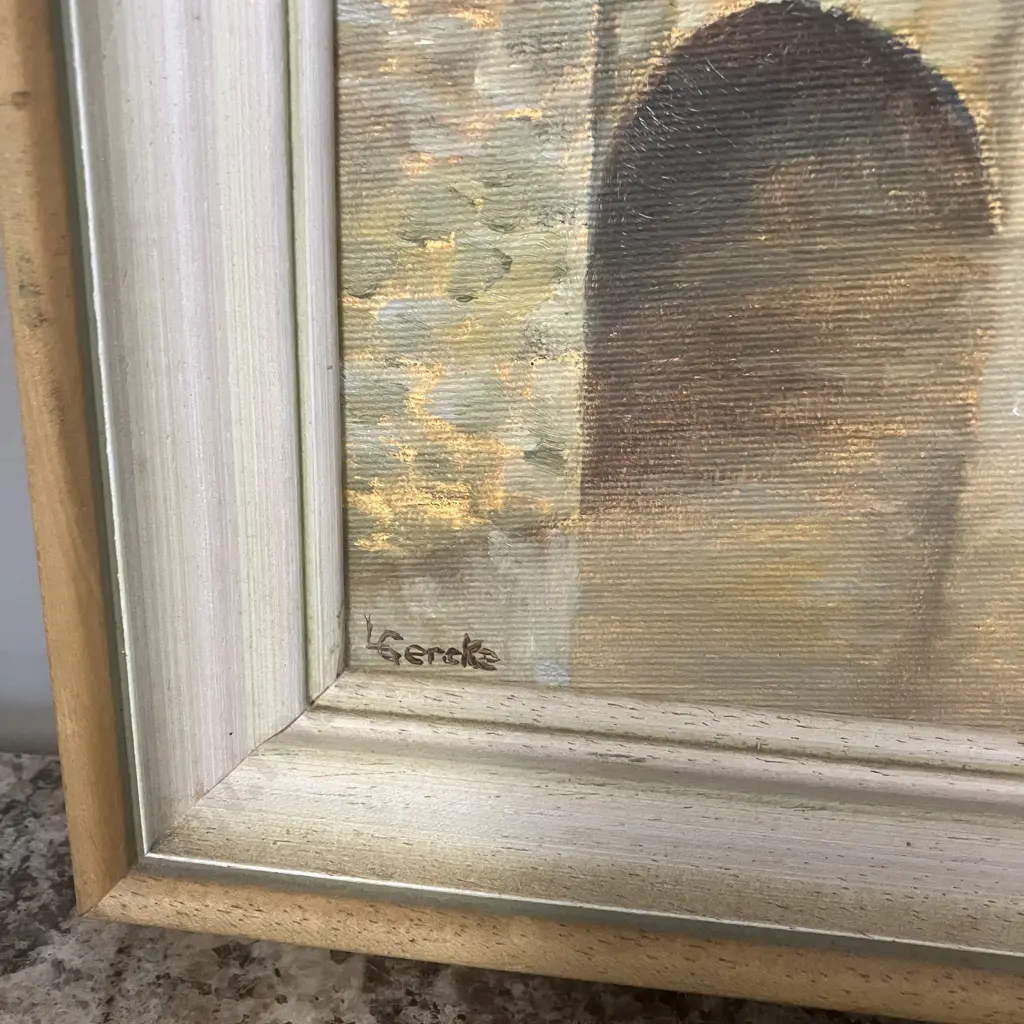 Lawrence Gercke, Cobblestone Bridge With Castle in Background Oil on Canvas Board, Signed. 43 x 547cm Image 1++