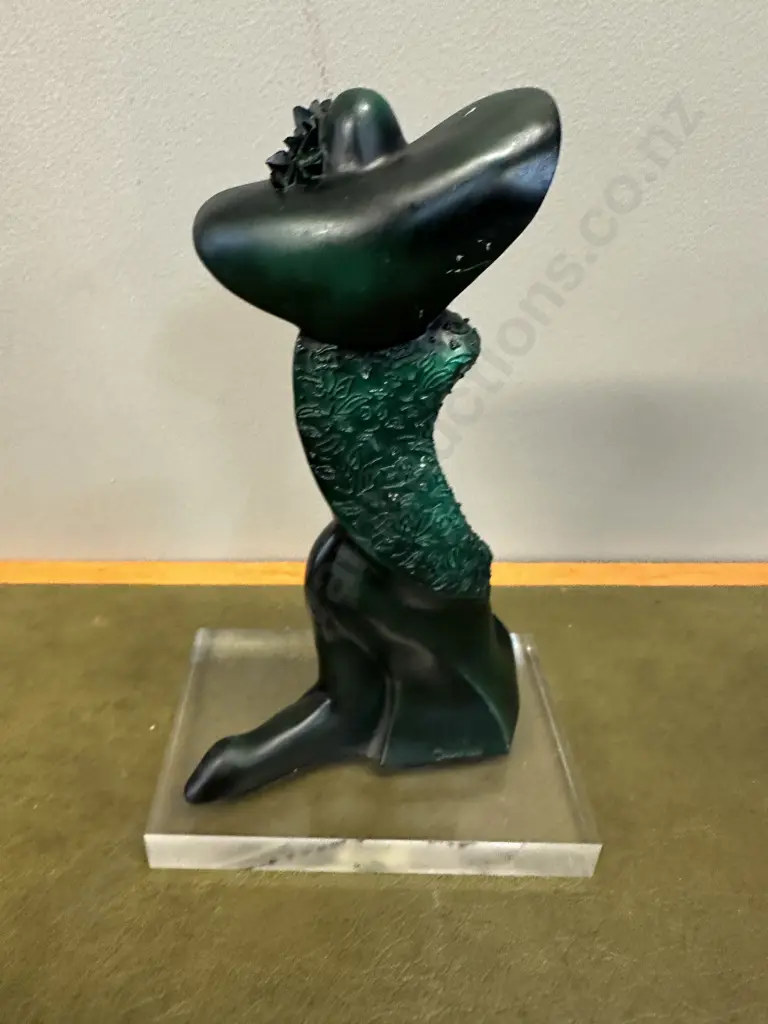 Signed A.Belcari Sculpture On Clear Plinth Woman In A Hat & Dress Image 1++