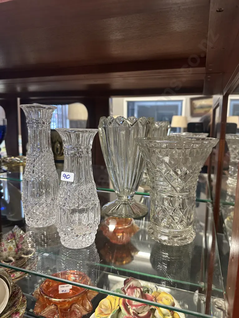 Vintage Cut Glass Vases x4 Image 1++