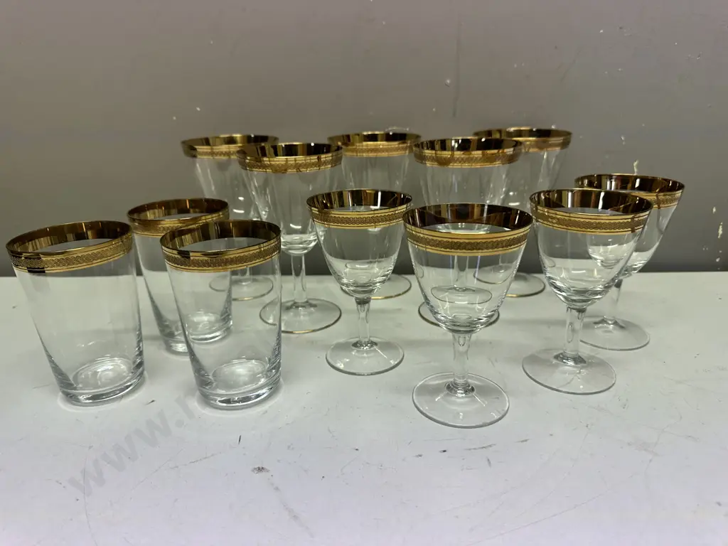 Selection Of Vintage Elegant Glasses With Gold Encrusted Rim Image 1++