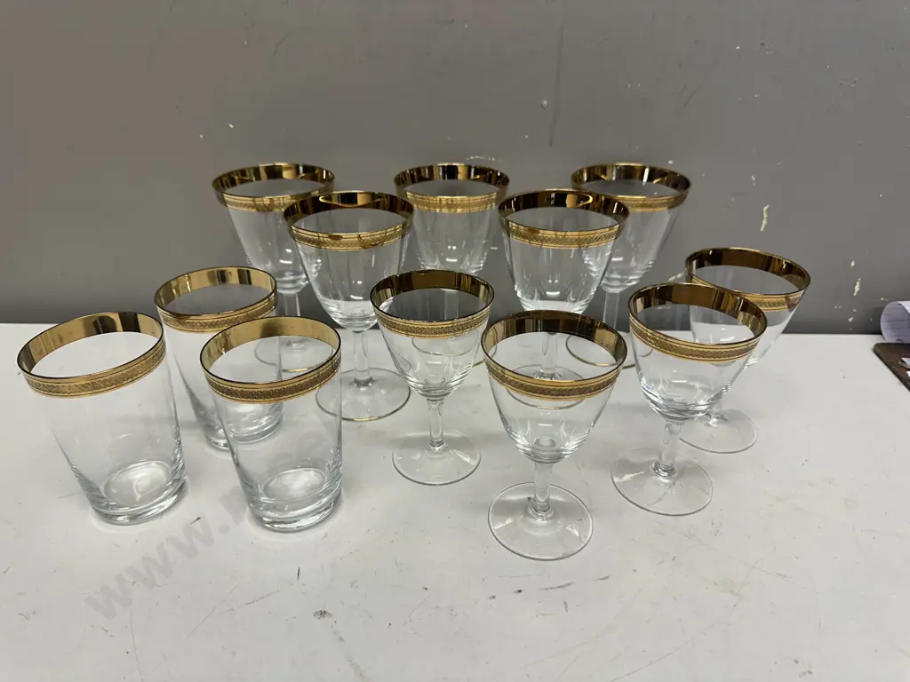 Selection Of Vintage Elegant Glasses With Gold Encrusted Rim Image 1++