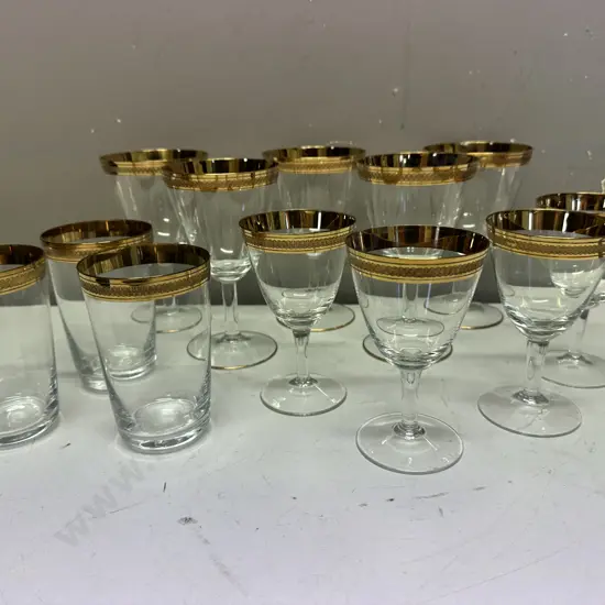Selection Of Vintage Elegant Glasses With Gold Encrusted Rim