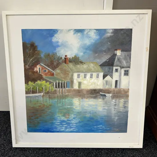Framed Artwork On Canvas Titled A Corner Of Cornwall By Maureen Langford 80x80cm.
