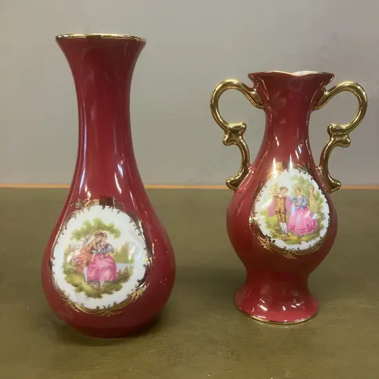 Vintage Limoges Porcelain Vases - Pair of. H18 & H16cm