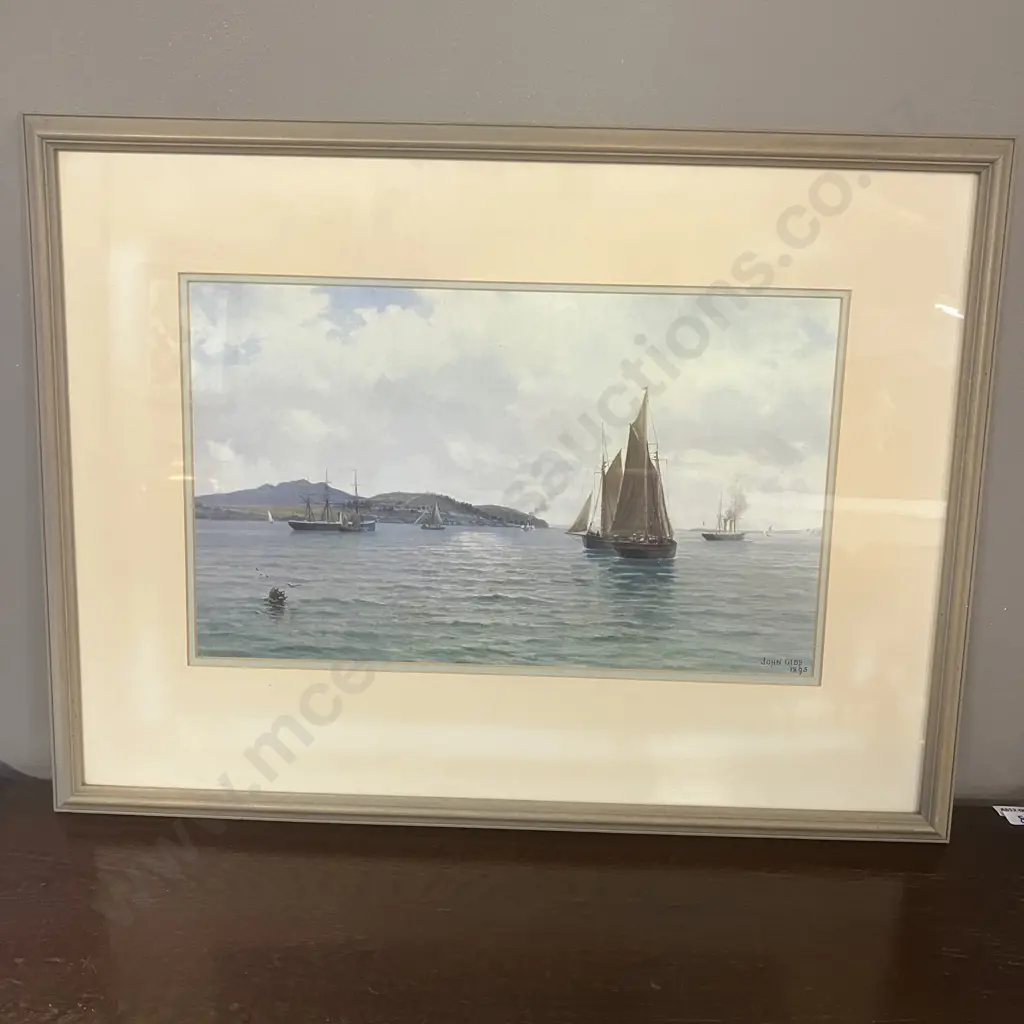 Sail and Steam, Auckland Harbour, 1985 - John Gibb Framed Vintage Print. 42 x 56cm Image 1++