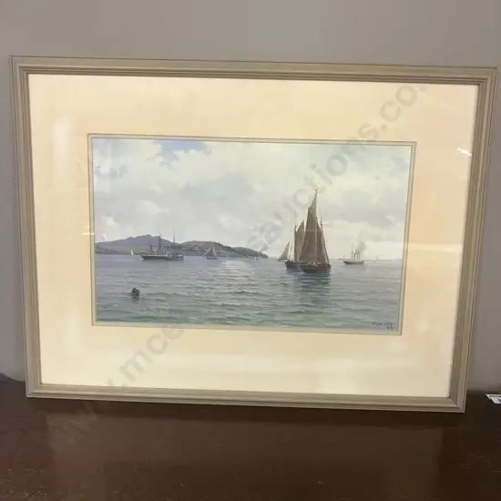 Sail and Steam, Auckland Harbour, 1985 - John Gibb Framed Vintage Print. 42 x 56cm