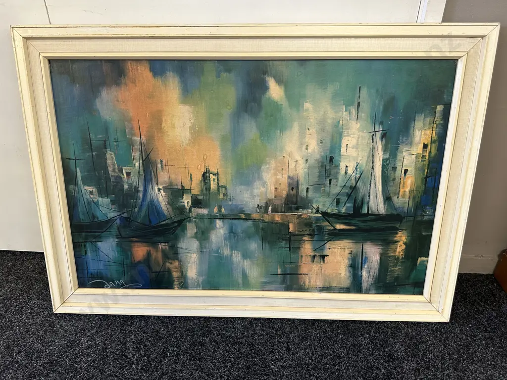 Vintage Cream Framed Artwork Signed H73x105cm. Image 1++