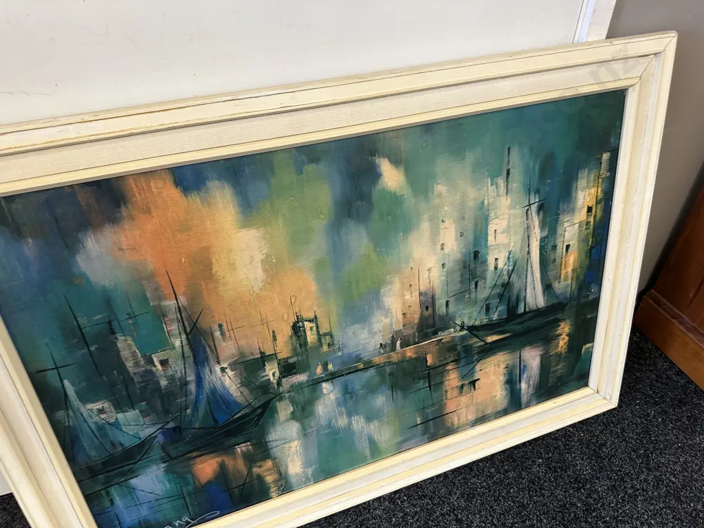 Vintage Cream Framed Artwork Signed H73x105cm. Image 1++