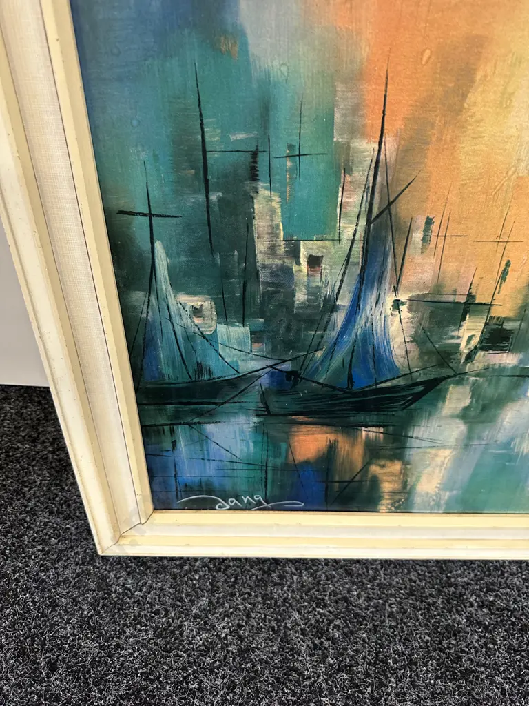 Vintage Cream Framed Artwork Signed H73x105cm. Image 1++