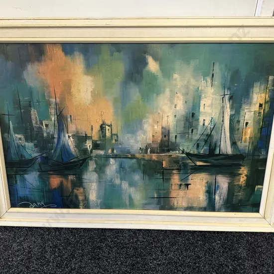 Vintage Cream Framed Artwork Signed H73x105cm.