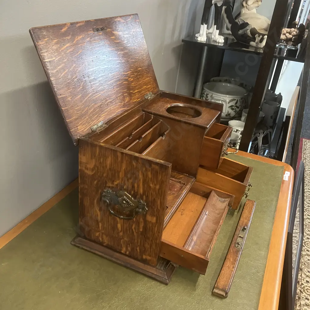 Late Victorian Oak Correspondence Cabinet With Interior Letter Rack & Three Drawers. H25 W37.5 D20.5cm Image 1++