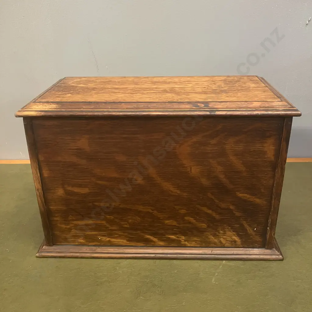 Late Victorian Oak Correspondence Cabinet With Interior Letter Rack & Three Drawers. H25 W37.5 D20.5cm Image 1++