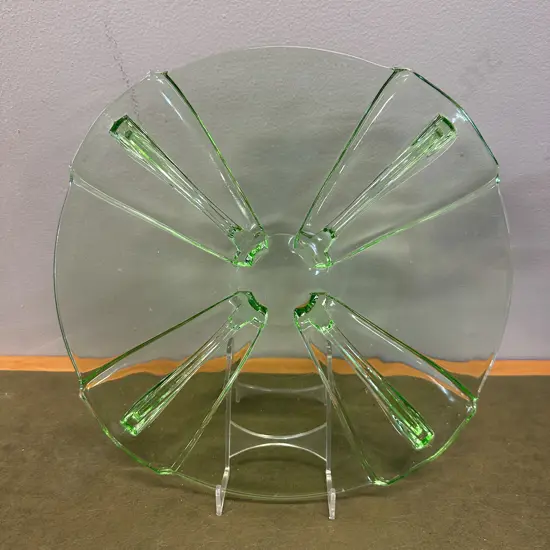 Art Deco Style Green Glass Plate Dia29cm.