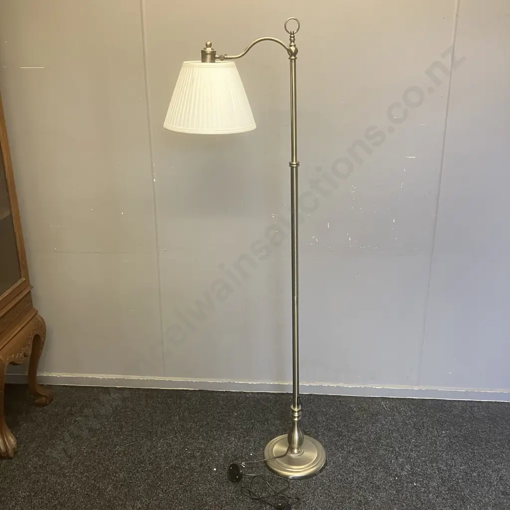 Austrabeam / Stylelux Floor Lamp With White Fabric Shade, Tilt Adjustable Head, Brushed Finish. H166cm Image 1++