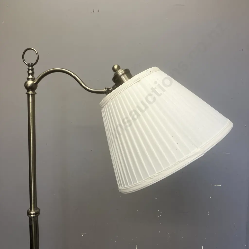 Austrabeam / Stylelux Floor Lamp With White Fabric Shade, Tilt Adjustable Head, Brushed Finish. H166cm Image 1++