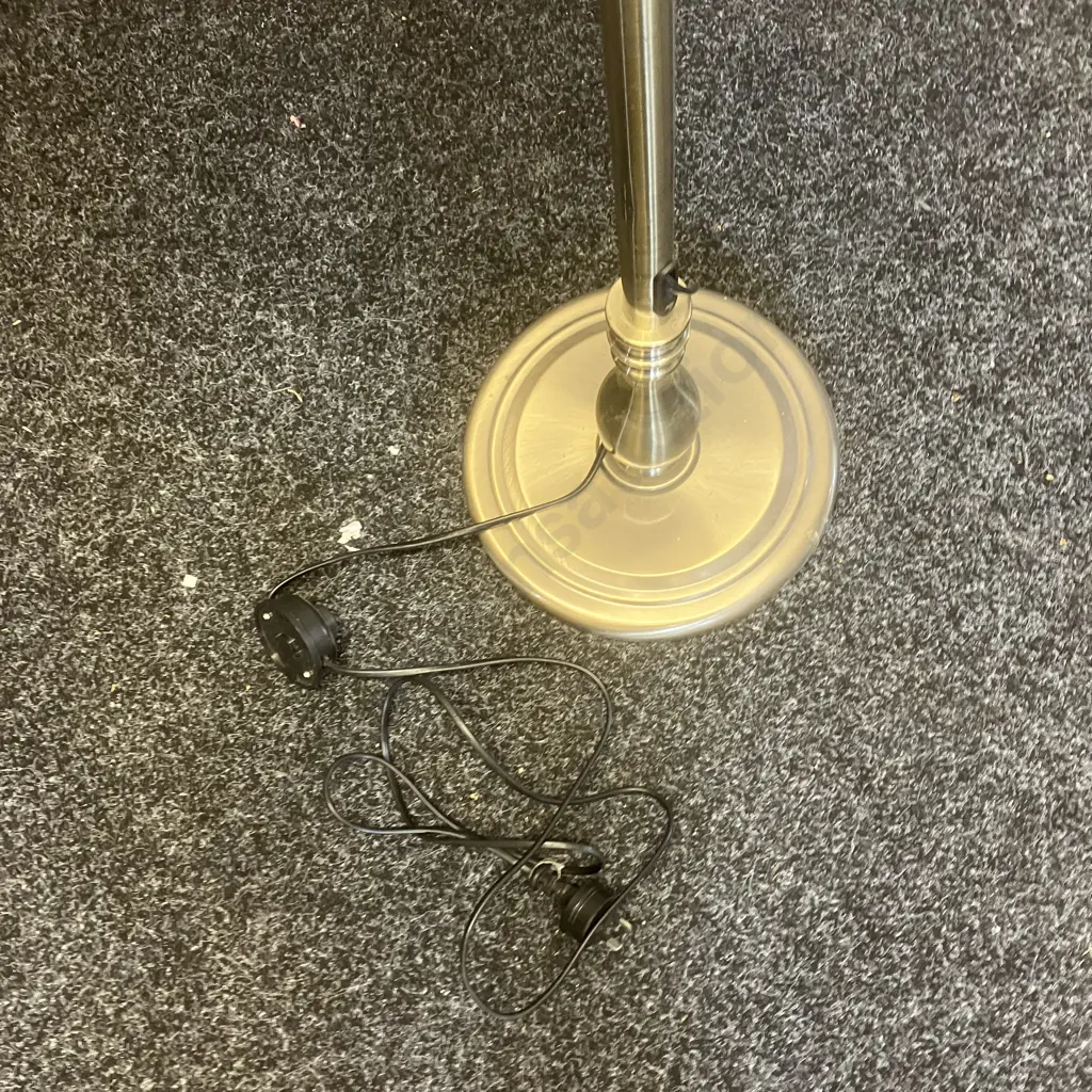 Austrabeam / Stylelux Floor Lamp With White Fabric Shade, Tilt Adjustable Head, Brushed Finish. H166cm Image 1++