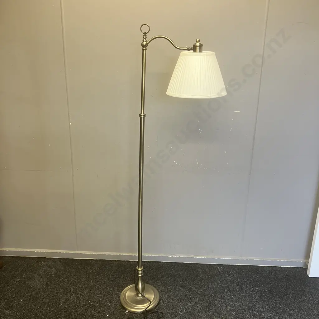 Austrabeam / Stylelux Floor Lamp With White Fabric Shade, Tilt Adjustable Head, Brushed Finish. H166cm Image 1++