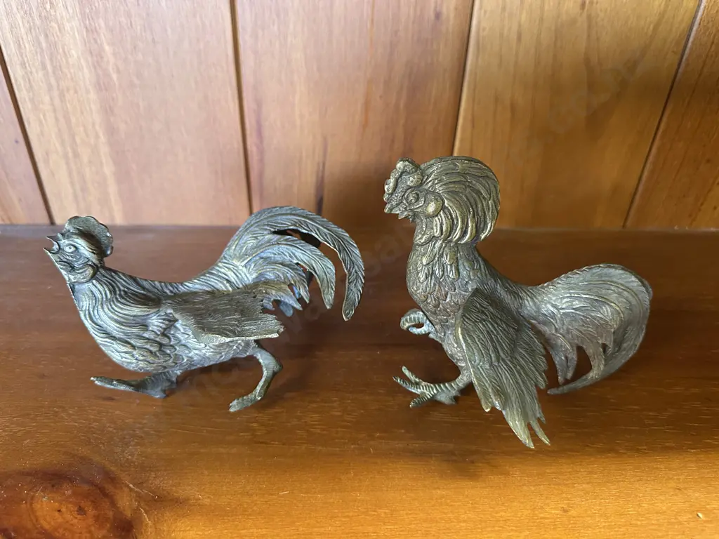 Vintage Brass? Metal Roosters Bird Figurines Image 1++