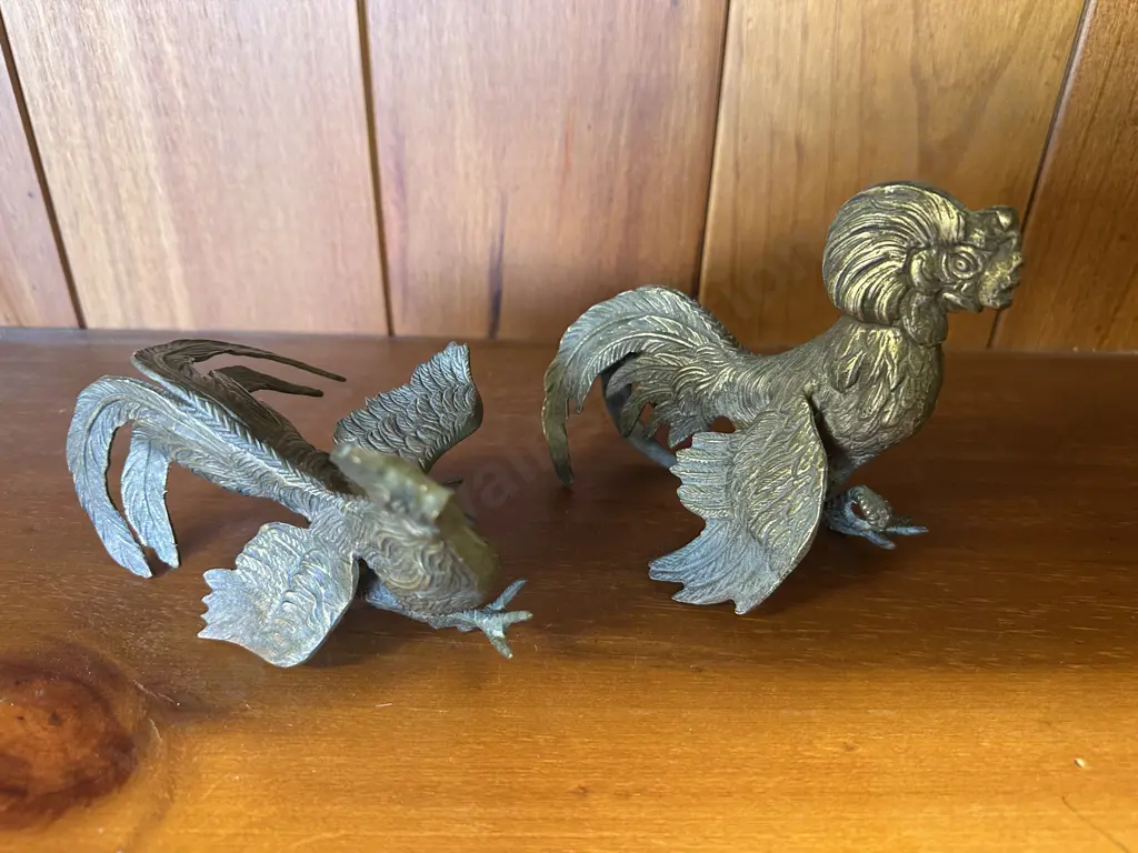 Vintage Brass? Metal Roosters Bird Figurines Image 1++