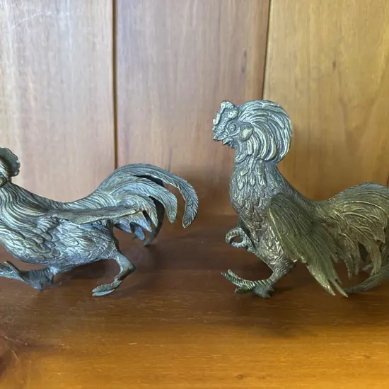 Vintage Brass? Metal Roosters Bird Figurines