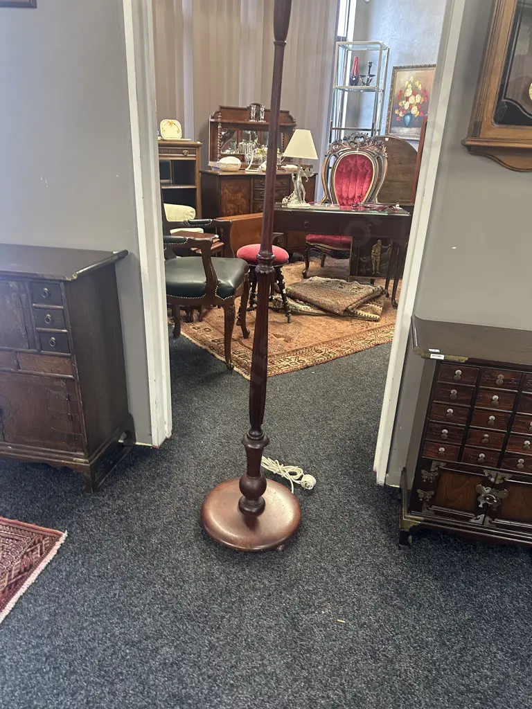 Vintage Mahogany Standard Floor Lamp With Cream Shade Image 1++